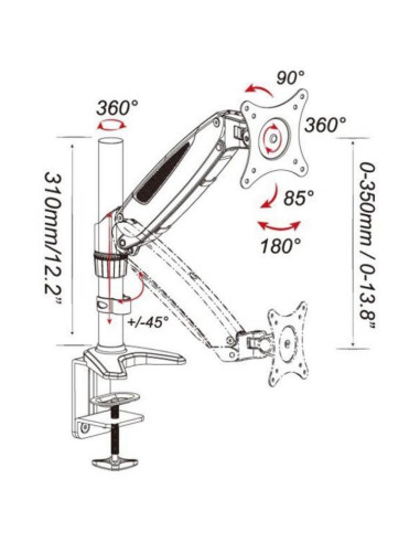 Techly Ramię Lcd Biurkowe Z Amortyzatorem Gazowym