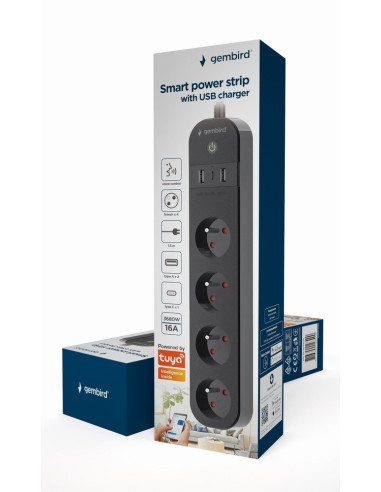 Gembird Tsl-Ps-F4U-01 Inteligentna Listwa Zasilająca 4 X Gniazdo Sieciowe Typu F 1,5 M 3 3680 W Czarny