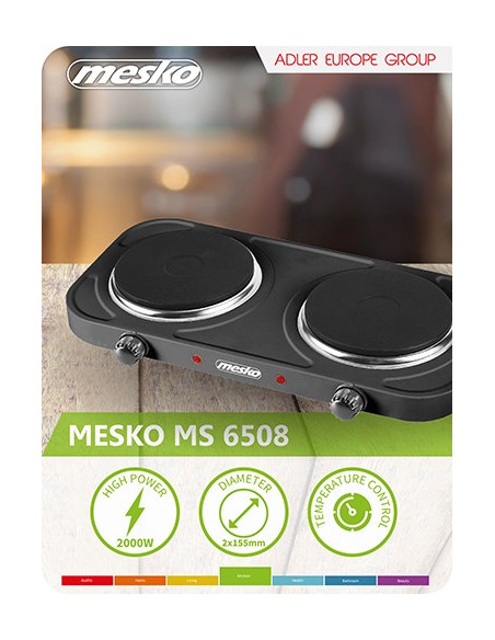 Mesko Home Ms 6509 Płyta Kuchenna Czarny Blat Płyta Uszczelniona 2 Stref(Y)