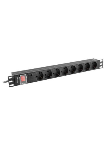 Lanberg Listwa Zasilająca Rack Pdu 19" (1U, 16A, 8X Shuko, 2M, Czarna) Pdu-08F-0200-Bk