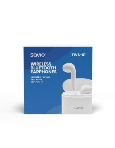 Słuchawki Bezprzewodowe Savio Tws-01 (Douszne  Bezprzewodowe, Bluetooth  Z Wbudowanym Mikrofonem  Kolor Biały