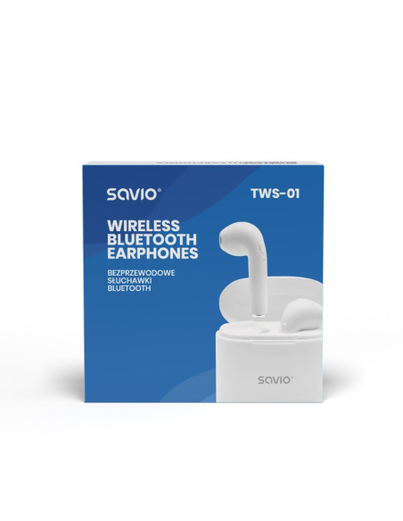 Słuchawki Bezprzewodowe Savio Tws-01 (Douszne  Bezprzewodowe, Bluetooth  Z Wbudowanym Mikrofonem  Kolor Biały