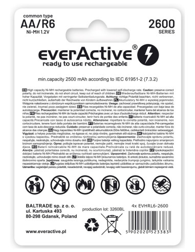 Zestaw Akumulatorków Everactive Professional Line Evhrl6-2600 (2600Mah   Ni-Mh)