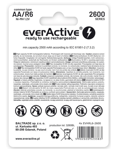 Zestaw Akumulatorków Everactive Professional Line Evhrl6-2600 (2600Mah   Ni-Mh)