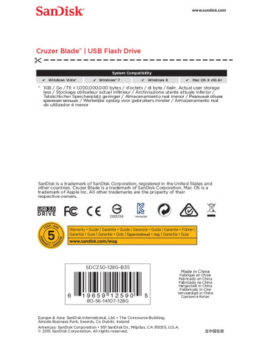 Pendrive Sandisk Cruzer Blade Sdcz50-128G-B35 (128Gb  Usb 2.0  Kolor Czarny)