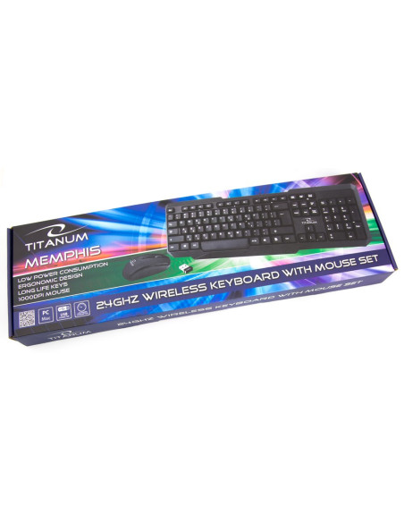 Zestaw Klawiatura + Mysz Titanum Memphis Tk108 (Usb  (Us)  Kolor Czarny  Optyczna  1000 Dpi)