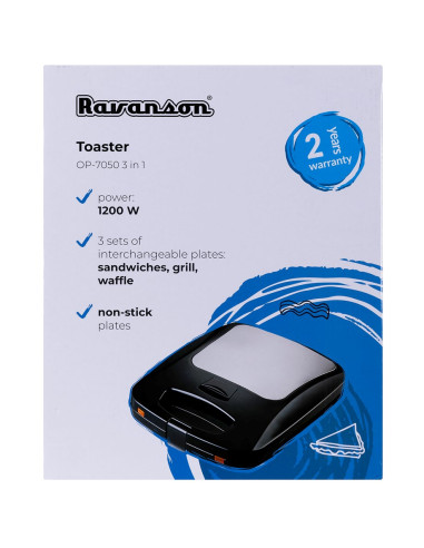 Opiekacz 3 W 1 Ravanson Op-7050 (1200W  Kolor Czarny)