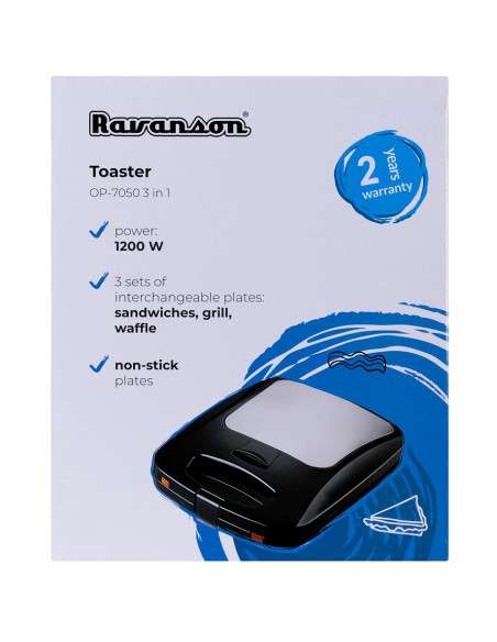 Opiekacz 3 W 1 Ravanson Op-7050 (1200W  Kolor Czarny)