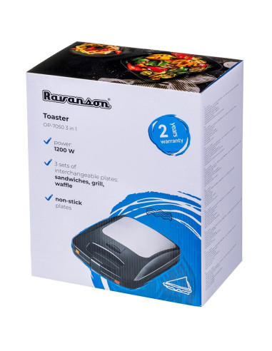 Opiekacz 3 W 1 Ravanson Op-7050 (1200W  Kolor Czarny)