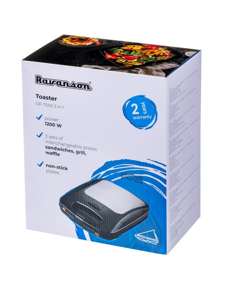 Opiekacz 3 W 1 Ravanson Op-7050 (1200W  Kolor Czarny)