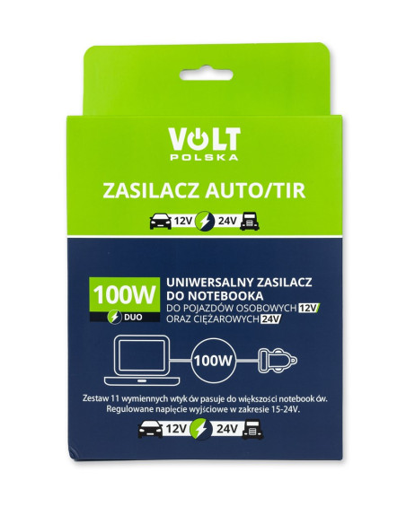 Zasilacz Samochodowy Do Laptopa Tir 100W 12-24V (Wtyk Zapalniczka)