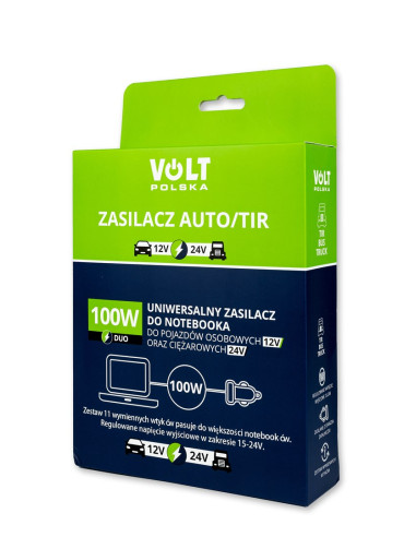 Zasilacz Samochodowy Do Laptopa Tir 100W 12-24V (Wtyk Zapalniczka)