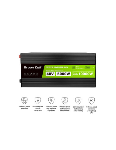 Green Cell Przetwornica Lcd 48V/230V 5000W/10000W Czysty Sinus Invgc48P5000Lcd