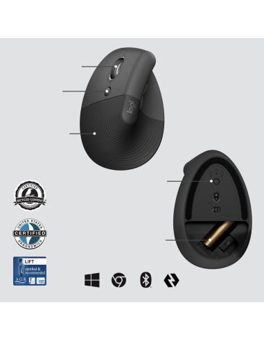 Logitech Lift For Business Myszka Biuro Po Lewej Stronie Rf Wireless + Bluetooth Optyczny 4000 Dpi