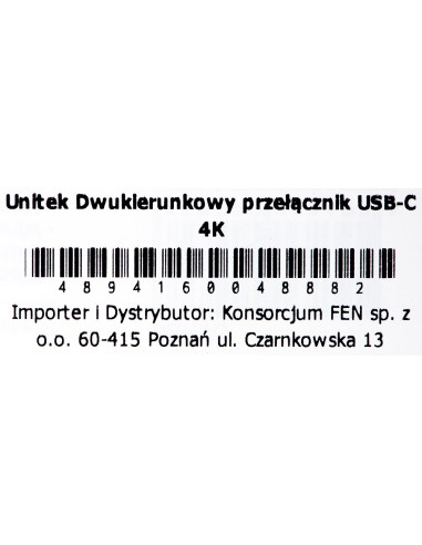 Unitek Przełącznik Usb-C 4K 144Hz, Dwukierunkowy