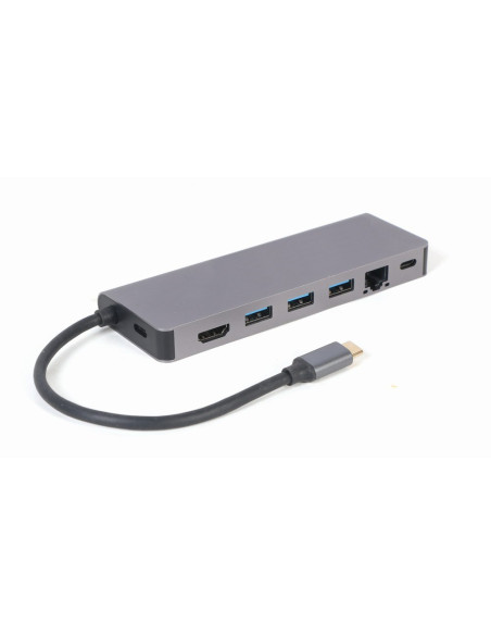 Gembird Multi Adapter Usb Typ-C 5W1 Hub, Hdmi, Czytnik Kart, Lan, Pd - 100W)