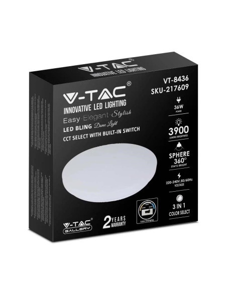 Plafon V-Tac Vt-8436-M-N Mleczny 36W Ip20 Cct 3000K-6400K 3900Lm (Sku 217609) Biały
