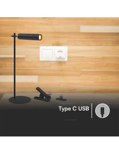 Lampka Biurkowa V-Tac Vt-7413 4W1 Kinkiet, Klips, Latarka 3W Led 37Cm 4000K 300Lm (Sku 23042) Czarny