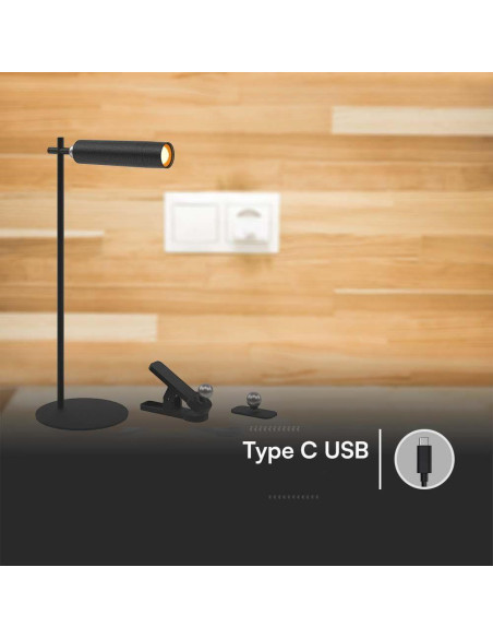 Lampka Biurkowa V-Tac Vt-7413 4W1 Kinkiet, Klips, Latarka 3W Led 37Cm 4000K 300Lm (Sku 23042) Czarny