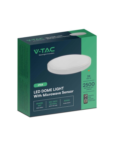 Plafon V-Tac Vt-8624S Natynkowy 24W Led Ip44 29Cm Czujnik Ruchu 4000K 2500Lm (Sku 76631) Biały
