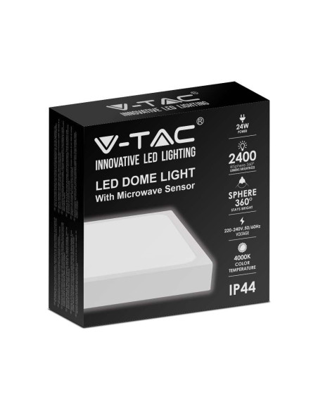 Plafon V-Tac Vt-8624Sw-Sq Natynkowy 24W Led Ip44 30X30Cm Czujnik Ruchu 4000K 2400Lm (Sku 7667) Biały