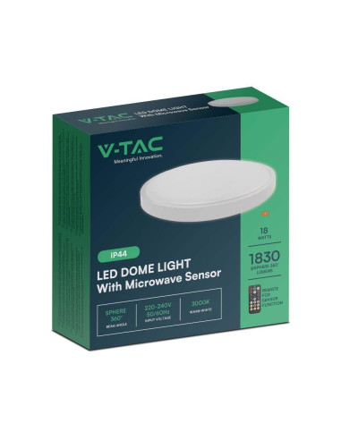 Plafon V-Tac Vt-8618S Natynkowy 18W Led Ip44 25Cm Czujnik Ruchu 4000K 1830Lm (Sku 76601) Biały