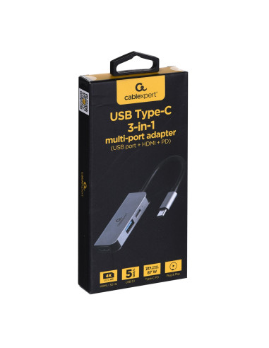 Gembird Multi Adapter Usb Typ-C 3W1 (Hub Usb + Hdmi + Pd)