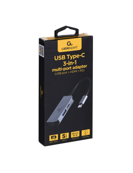 Gembird Multi Adapter Usb Typ-C 3W1 (Hub Usb + Hdmi + Pd)