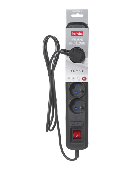 Listwa Przeciwprzepięciowa Activejet 5Gn/3M/Cz (10A  2300W) 3M  Kolor Czarny