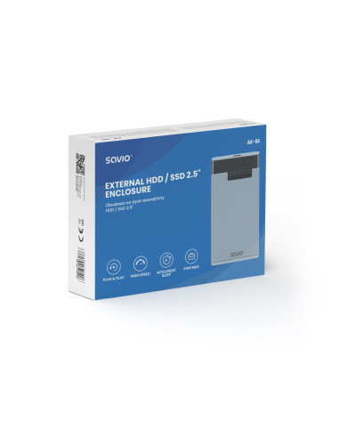 Savio Zewnętrzna Obudowa Na Dysk Hdd/Sdd 2,5", Usb 3.0, Transparentna, Ak-66
