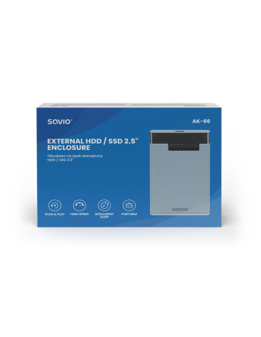 Savio Zewnętrzna Obudowa Na Dysk Hdd/Sdd 2,5", Usb 3.0, Transparentna, Ak-66