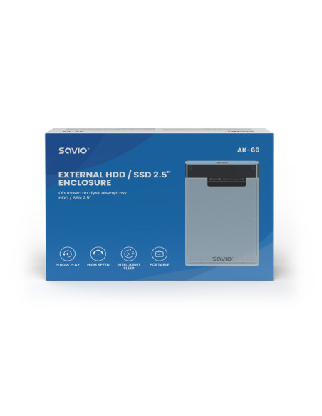 Savio Zewnętrzna Obudowa Na Dysk Hdd/Sdd 2,5", Usb 3.0, Transparentna, Ak-66