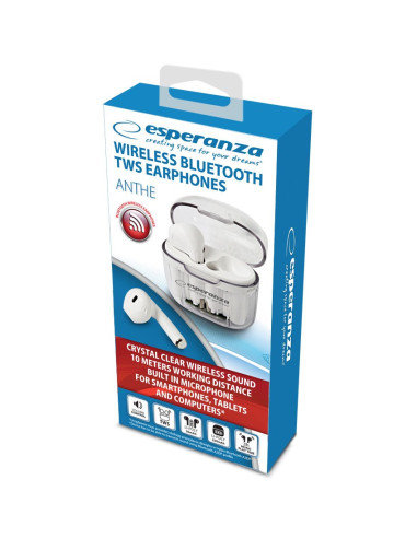 Esperanza Słuchawki Douszne Bluetooth Tws Anthe Whiterdera Eh237W