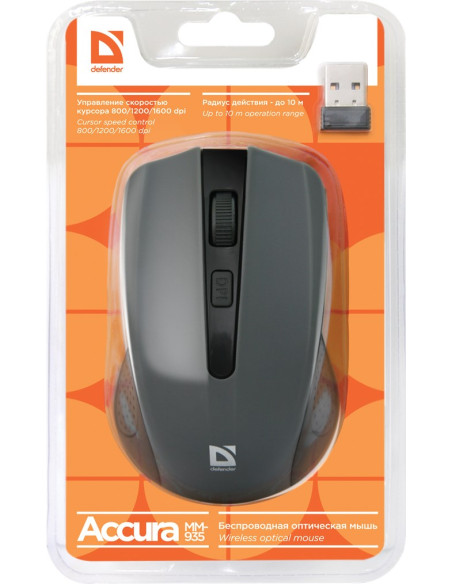 Defender Mysz Bezprzewodowa Accura Mm-935 Rf Szara Optical 1600Dpi 4P 52936