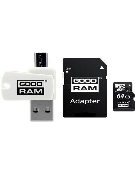 Karta Pamięci Z Adapterem I Czytnikiem Kart Goodram All In One M1A4-0640R12 (64Gb  Class 10  Adapter, Czytnik Kart Microsdhc, Ka