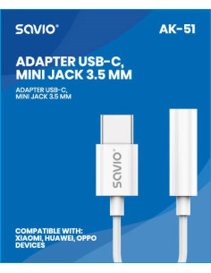 Savio Adapter Usb-C - Mini Jack 3,5 Mm (F) Ak-51 2