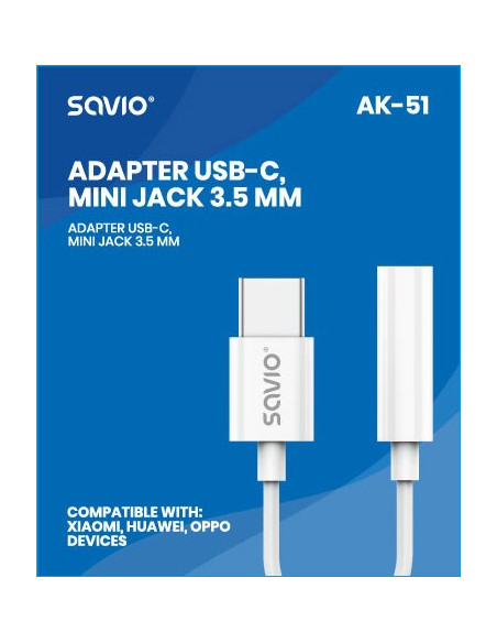 Savio Adapter Usb-C - Mini Jack 3,5 Mm (F) Ak-51