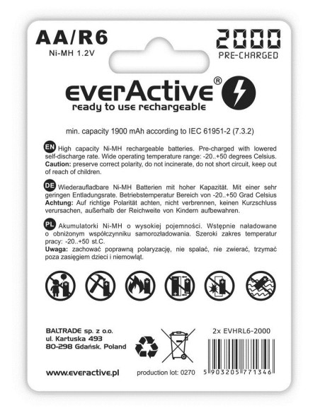 Everactive Akumulatorki Aa 2000 Mah - 2 Sztuki Evhrl6-2000