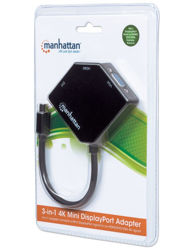 Manhattan 207720 Adapter Kablowy 0,25 M Mini Displayport Dvi-I + Vga (D-Sub) + Hdmi Czarny