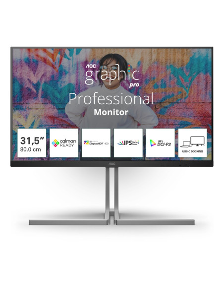Aoc U32U3Cv Monitor Komputerowy 80 Cm (31.5") 3840 X 2160 Px 4K Ultra Hd Lcd Czarny
