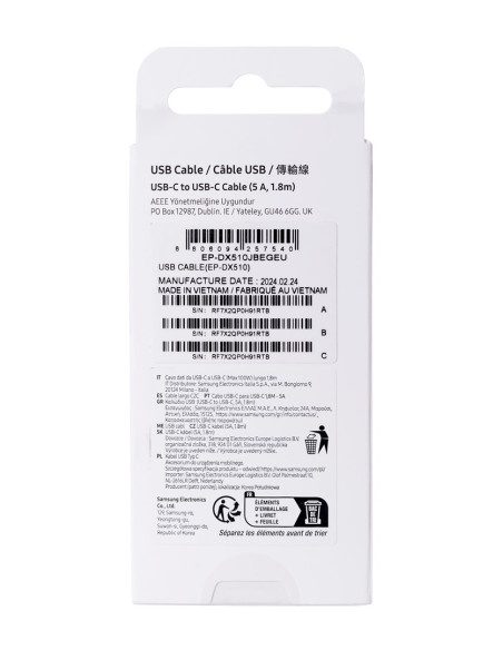 Kabel Samsung Ep-Dx510Jb Usb-C/Usb-C 1,8M 5A, Czarny