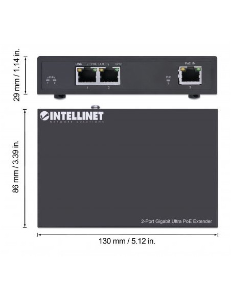 Intellinet 561600 Przedłużacz Sieciowy Nadajnik Sieciowy Czarny 10, 100, 1000 Mbit/S