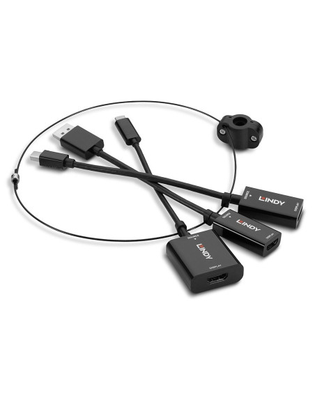 Lindy 38304 Adapter Kablowy Hdmi Typu A (Standard) Displayport + Mini Displayport + Usb Type-C Czarny