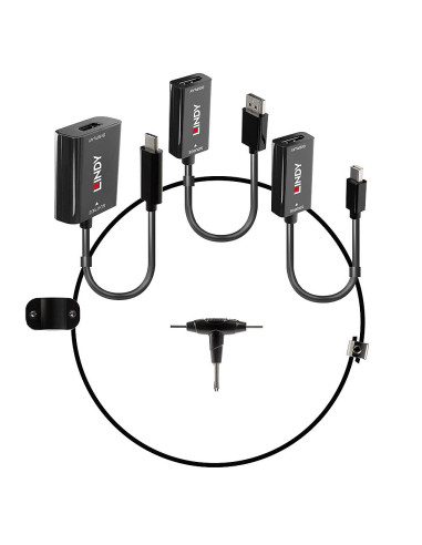 Lindy 38304 Adapter Kablowy Hdmi Typu A (Standard) Displayport + Mini Displayport + Usb Type-C Czarny