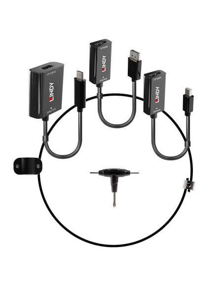 Lindy 38304 Adapter Kablowy Hdmi Typu A (Standard) Displayport + Mini Displayport + Usb Type-C Czarny