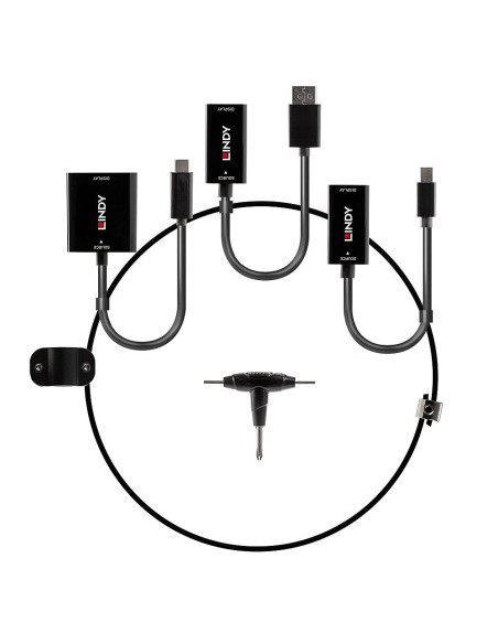 Lindy 38304 Adapter Kablowy Hdmi Typu A (Standard) Displayport + Mini Displayport + Usb Type-C Czarny