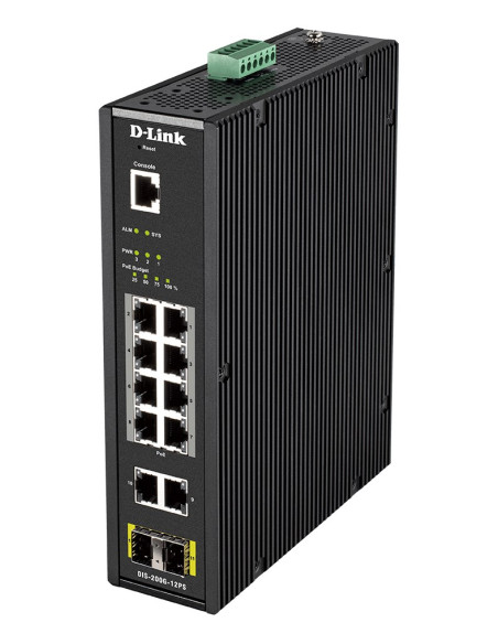 D-Link Dis-200G-12Ps Łącza Sieciowe Zarządzany L2 Gigabit Ethernet (10/100/1000) Obsługa Poe Czarny