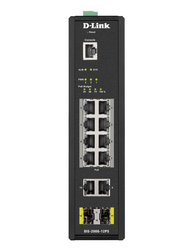 D-Link Dis-200G-12Ps Łącza Sieciowe Zarządzany L2 Gigabit Ethernet (10/100/1000) Obsługa Poe Czarny