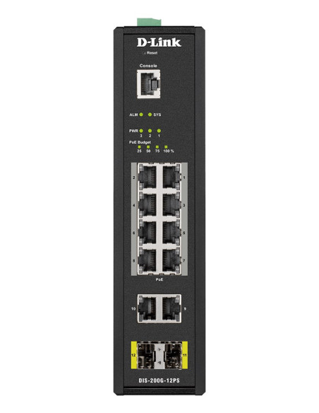 D-Link Dis-200G-12Ps Łącza Sieciowe Zarządzany L2 Gigabit Ethernet (10/100/1000) Obsługa Poe Czarny