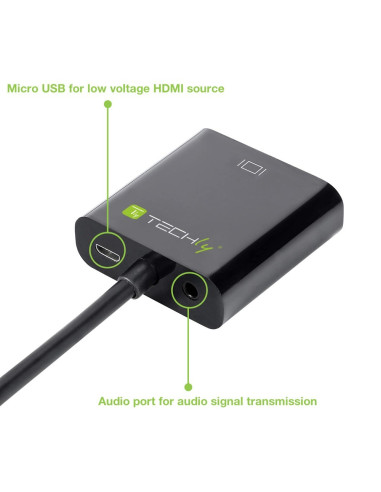 Techly Hdmi - Vga+3.5Mm+Micro Usb B M/F 0,15 M Czarny